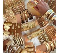 Shein 25/22/20/15/5 piezas Conjunto de pulseras brazalete de estilo vintage, elegante, con múltiples piezas apilables, con diseños de flor, perla, corazón,