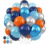 Shein 25 piezas/35 piezas/50 piezas Globos de látex azules y naranjas de 10 pulgadas, azul marino, azul metalizado, plateado, decoraciones de fiesta con tem