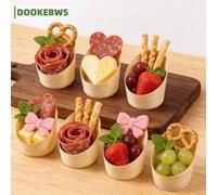 Shein 25 piezas de platos desechables de madera para aperitivos, mini tazas de madera inclinadas para alimentos, perfectas para aperitivos, embutidos, ensal
