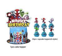 Shein 25 piezas Decoración para pastel, Decoración para cupcakes, Decoración de cumpleaños de Spidey y sus Increíbles Amigos, Spiderman