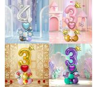 Shein 25 piezas Globos de decoración de fiesta de cumpleaños de lujo con tema de princesa real, globos de número 0-9 de 32 pulgadas (plateado/rosa/púrpura/d