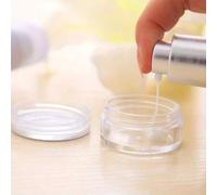 Shein 25 piezas Tarros de crema claros mini con tapas negras, pequeños contenedores de muestras de maquillaje, tarros de plástico vacíos para cosméticos de