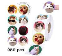 Shein 250 piezas/rollo Pegatinas autoadhesivas divertidas de gatos y animales lindos, pegatinas decorativas para tazas de agua y diarios, pegatinas para sel