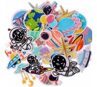 Shein 26 piezas de parches bordados con planetas espaciales, astronautas y pegatinas, parches termoadhesivos, calcomanías del sistema solar para ropa, chaqu