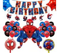 Shein 27 Piezas de artículos para la fiesta de Spider-Man, pancarta de cumpleaños, remolinos colgantes, globos de aluminio para armar, globos para decoració