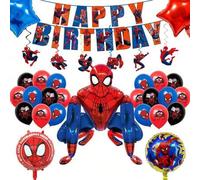 Shein 27 piezas de suministros para fiesta de Spider-Man, pancarta de cumpleaños, remolinos colgantes, globos de aluminio para ensamblar, globos para decora