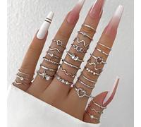 Shein 28 piezas Anillos de nudillo geométricos de oro con corazón de cristal minimalista, juego de anillos [Tallas marcadas, anillos cerrados, no forzar par