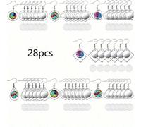 Shein 28 PIEZAS Bandeja de borde de pendiente de acero inoxidable con 12 mm de ajuste de cabujón de vidrio, adecuado para la fabricación de joyas y artesa