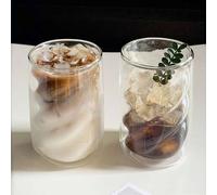 Shein 2pcs/1 pieza Taza de agua de vidrio de doble capa aislante Taza de café americana Taza creativa transparente Taza sucia Taza de té doméstica Taza de l
