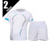 Shein 2pcs/Set Conjunto deportivo de verano para hombres, camiseta de manga corta con cuello redondo + pantalones cortos Día del Padre - Una guía de regalos