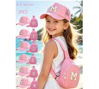 Shein 2piezas/Set Gorra de Camionero de Malla Rosa con Letra Inicial Personalizada para Niños & Bolso Bandolera - Estilo Preppy Lindo Gorra de Béisbol Ajust