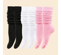 Shein 3/1 par de calcetines altos hasta el muslo de unicolor para niños, calcetines arrugados transpirables y largos de equipo para niñas pequeñas e infante