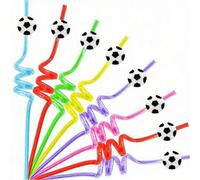 Shein 3/5/10PCS Pajitas de plástico espirales reutilizables con temática de fútbol, recuerdos para fiestas de cumpleaños de fútbol, eventos deportivos, reun