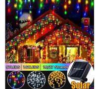 Shein 3,5m/7m Luces de cadena de carámbanos solares, decoraciones navideñas, para uso interior/exterior, 97/160 bombillas LED, 8 modos de parpadeo, luces de