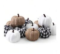 Shein 3/6/12 piezas Decoración de granja familiar de calabaza, calabaza de terciopelo de imitación, blanco, negro, pequeña, tela artificial, decoración de o