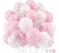 Shein 3/6/15/24/30/45/90 piezas Globos transparentes de 12 pulgadas con estampado de lazo en rosa claro y blanco, adecuados para fiesta de cumpleaños de niñ