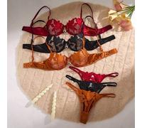Shein 3 Conjuntos de 6 piezas de sujetador y tanga de lencería para mujer con diseño bordado de flor de lirio y corazón, con soporte lateral cómodo y suave,