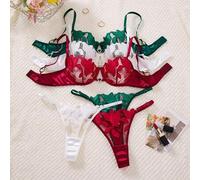 Shein 3 Conjuntos de 6 piezas de sujetador y tanga para mujer con diseño bordado de flor de lirio y corazón, con soporte lateral cómodo y suave, estilo cómo