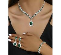Shein 3 elegantes conjuntos de joyas de plata, con piedras preciosas de incrustadas, que incluyen collar, pendientes y pulsera, adecuados para fiestas y rec