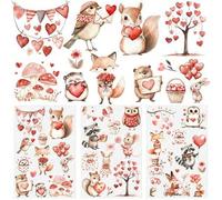 Shein 3 hojas de pegatinas de transferencia por frotamiento UV DTF con corazones y animales del bosque del día de San Valentín, para manualidades, diarios m