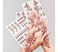Shein 3 hojas Pegatinas de Henna impermeable con diseño Flora Mehndi en tamaños S, M y L para manos de mujeres en bodas o fiestas