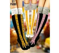 Shein 3 pares/1 par de calcetines divertidos con diseño abstracto de garras de pollo hasta la rodilla, aptos para uso diario y actuaciones