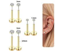 Shein 3 pares de aretes de tuerca de oro llenado de 14K, anillos para la nariz de CZ para mujeres y hombres, aretes de botón de acero inoxidable con parte p