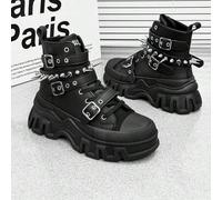 Shein 3 pares de botas de motocicleta con suela gruesa y elevada para hombres, de unicolor, estilo casual punk y preppy, con decoración de remaches desmonta