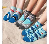 Shein 3 pares de calcetines casuales de tobillo suaves, transpirables y que absorben la humedad con patrón a rayas de tiburón, grises y azules, cortos y fas
