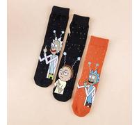 Shein 3 pares de calcetines de media caña con estampado de dibujos animados de Rick y Morty, con patrones divertidos de Rick Sanchez y Morty Smith, calcetin