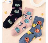 Shein 3 pares de calcetines de media caña con patrón de Charizard de la serie Pokémon para hombres, con diseños de dibujos animados coloridos y jacquard, ad