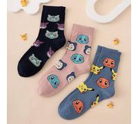 Shein 3 pares de calcetines de media caña con patrón de dibujos animados de Pikachu y Charizard de la serie Pokémon para hombres, unisex, ropa deportiva, pa