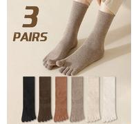 Shein 3 pares de calcetines de media caña de algodón de color liso, cómodos, con separador de dedos para mujeres, antibacterianos, resistentes al olor, que