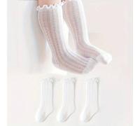 Shein 3 pares de calcetines de tobillo de malla con ribete de encaje, calcetines blancos, calcetines de estudiante, calcetines versátiles, calcetines escola