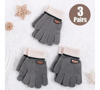Shein 3 pares de guantes de punto de media mano para niños de 3 a 6 años, mitones cálidos y elásticos con ribete de contraste y etiqueta de cuero, guantes p