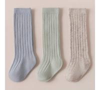 Shein 3 pares/set de calcetines sobre la rodilla para bebé, calcetines suaves a rayas y de unicolor españoles para niños y niñas, adecuados para 0-3 años