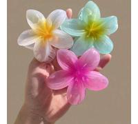 Shein 3 piezas/1 pieza Clips para el cabello de plástico ligero con forma de flor de hibisco blanca, azul y rosa de 7,4 cm/2,91 pulgadas, elegantes y minima