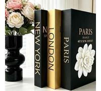 Shein 3 piezas/1 pieza París+Londres+Nueva York/Estilo minimalista Negro & Dorado Decoración del hogar Libros falsos, Exhibición de libros falsos para mesa