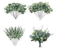 Shein 3 piezas/30 piezas/60 piezas Tallos mixtos de eucalipto de dólar de plata artificial, hojas de eucalipto secas sueltas para arreglos florales, ramos,