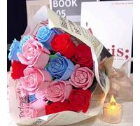 Shein 3 piezas/5 piezas 305 piezas Bloques de construcción ensamblados en rojo, rosa y azul, flor de bloque de construcción, decoración de escritorio, regal