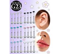 Shein 3 piezas Barras de titanio para labios Pendientes de cartílago Labret Studs 16G 18G 20G Plano Posterior sin rosca Helix Tragus 6/8/10MM Monroe Medusa