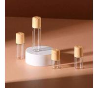 Shein 3 piezas Botellas de vidrio con bola de acero y tapas de grano de madera, capacidad de 1/2/3/5/10ml, botellas de perfume/aceite esencial vacías, trans