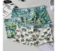 Shein 3 piezas Bóxer breves de moda con estampado de caimán pequeño para hombre