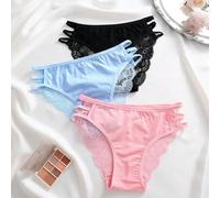 Shein 3 piezas Bragas triangulares sexis de encaje y parches transpirables para mujeres