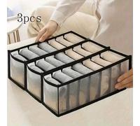 Shein 3 piezas Cajas de almacenamiento de tela negra con 7 compartimentos, estilo cajón plegable para almacenar pantalones y ropa interior, divisores de rop