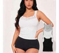 Shein 3 piezas Camiseta de encaje, Tops de unicolor transpirables para mujeres, Tops de camiseta ajustados sin mangas elegantes y encantadores, Camiseta sex