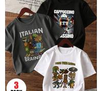 Shein 3 piezas Camisetas de cuello redondo de manga corta casuales con estampado para niños, ropa de verano para estudiantes jóvenes - Camisetas con estampa