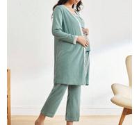 Shein 3 piezas Conjunto de ropa de dormir de maternidad: Top de camiseta sin mangas amigable para la lactancia y pantalones + Prenda exterior de manga larga