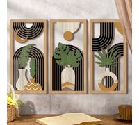 Shein 3 piezas de arte de pared bohemio miniatura, cartel de madera bohemia con diseño de planta, decoración colgante de pared, decoración de granja con geo