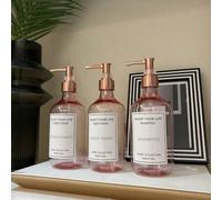 Shein 3 piezas de botellas recargables de 16 onzas de color rosa con cabezales dispensadores de color oro rosa para champú, acondicionador y gel de baño, es